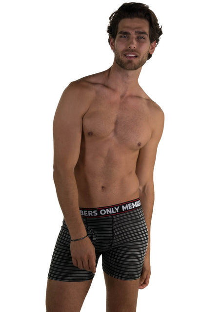 Men's 3 Pack Poly Spandex Athletic Stripe Boxer Briefs - BLACK GREY STRIPE - FINAL SALE