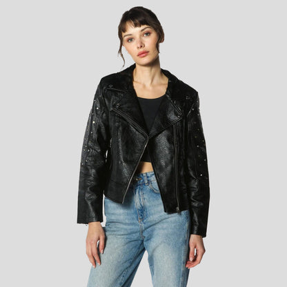 Women's Faux Leather Studded Biker Jacket - FINAL SALE