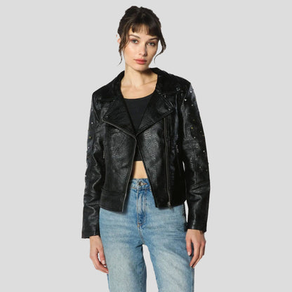 Women's Faux Leather Studded Biker Jacket - FINAL SALE