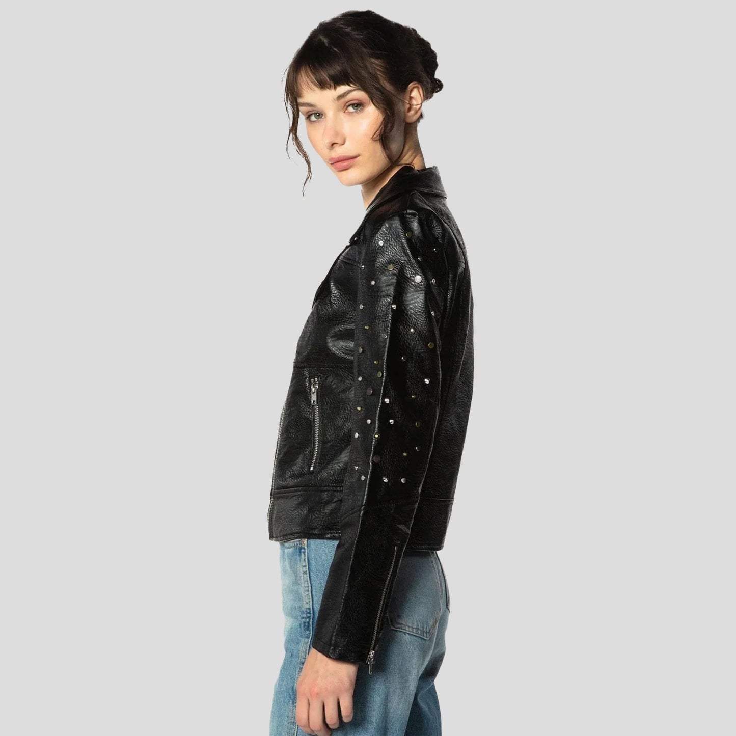 Women's Faux Leather Studded Biker Jacket - FINAL SALE