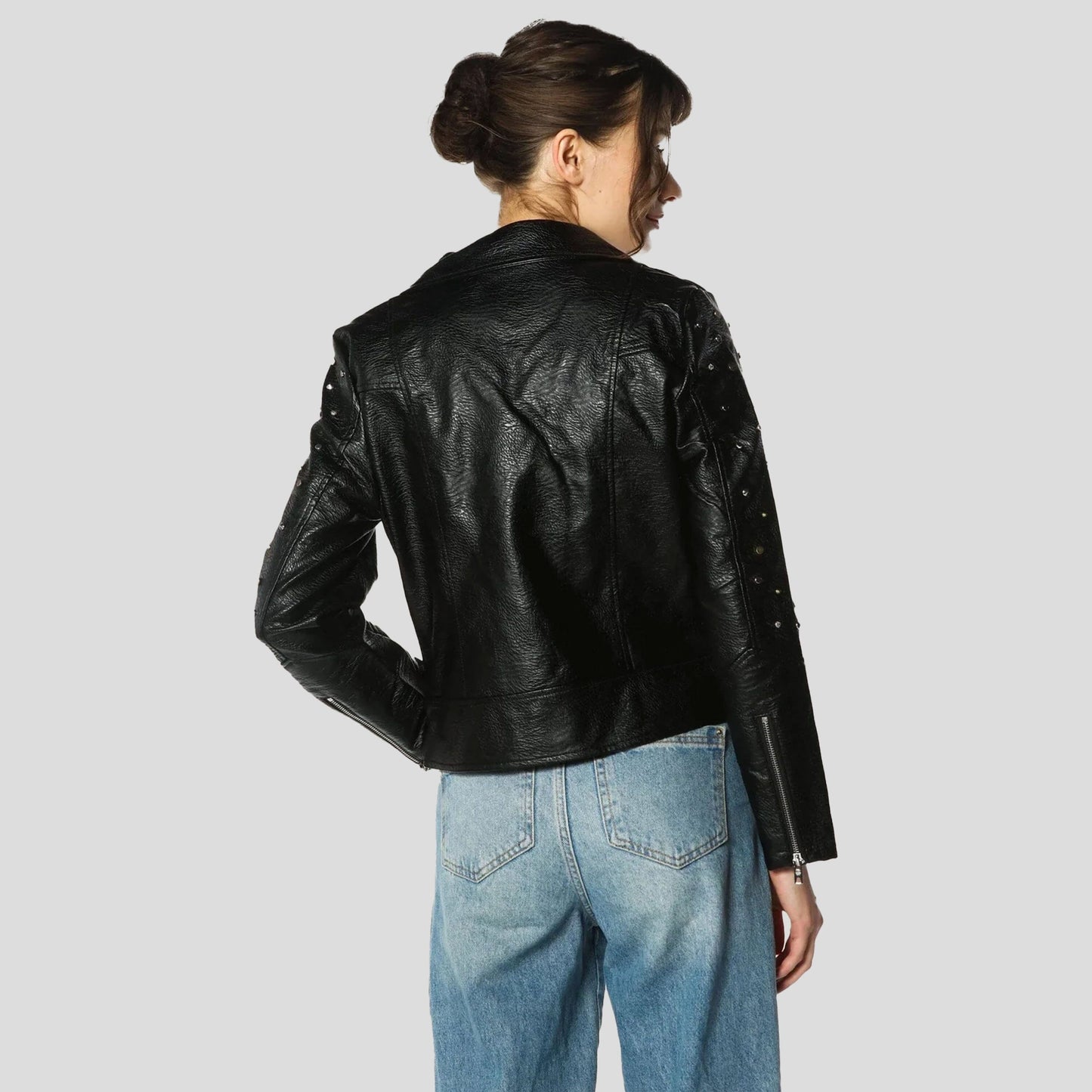 Women's Faux Leather Studded Biker Jacket - FINAL SALE