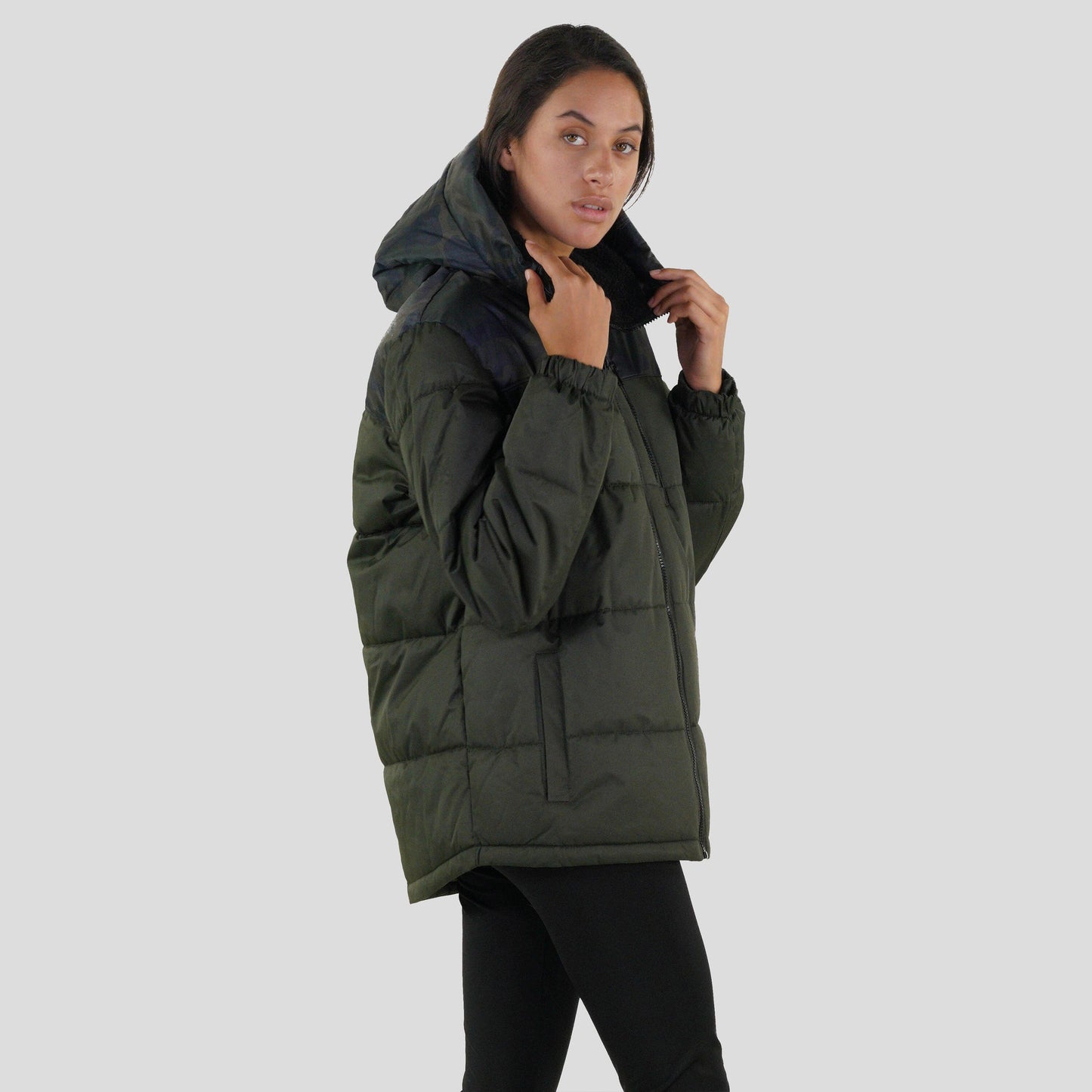 Women's Twill Block Puffer Oversized Jacket - FINAL SALE