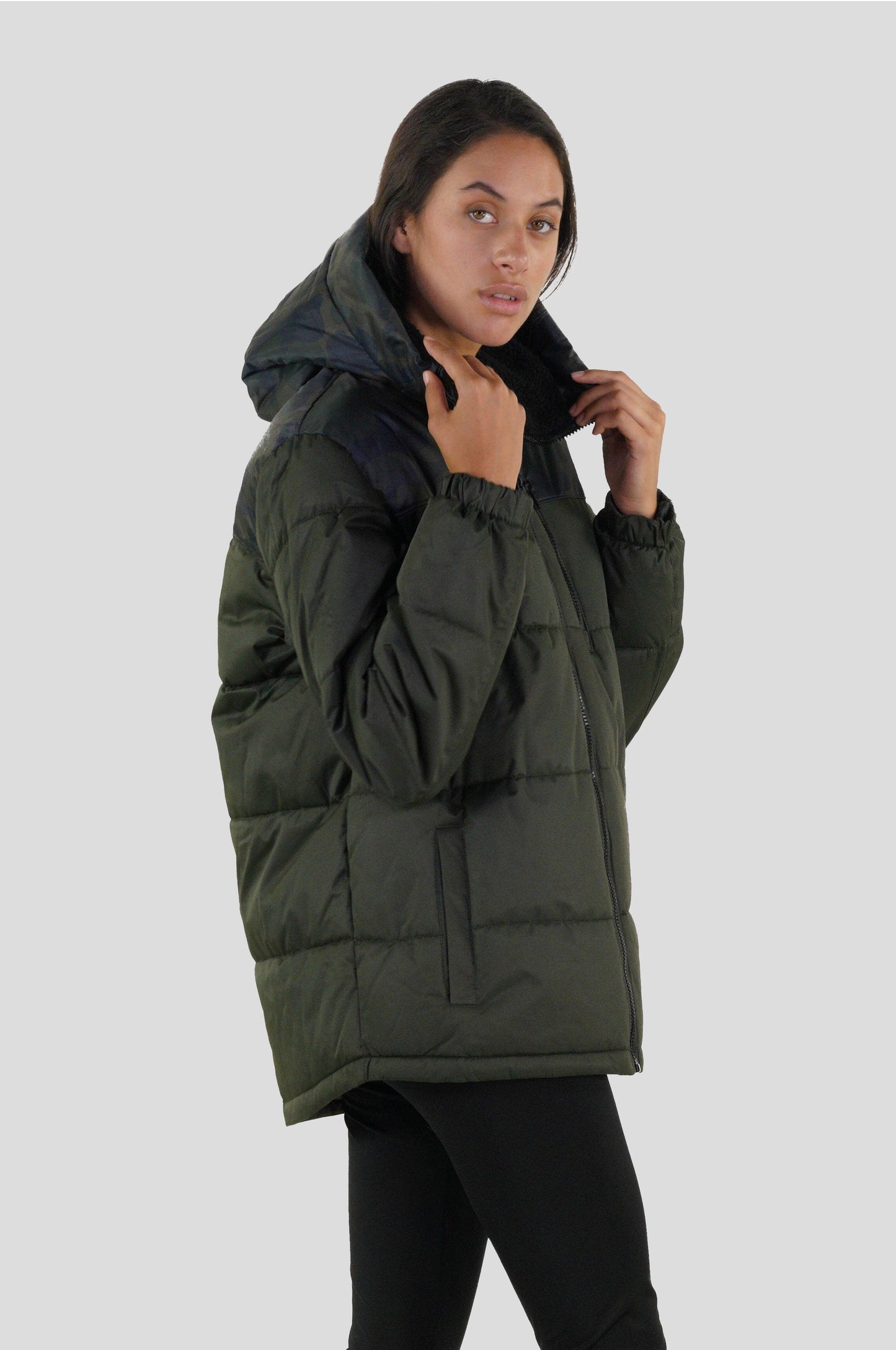 Women's Twill Block Puffer Oversized Jacket - FINAL SALE