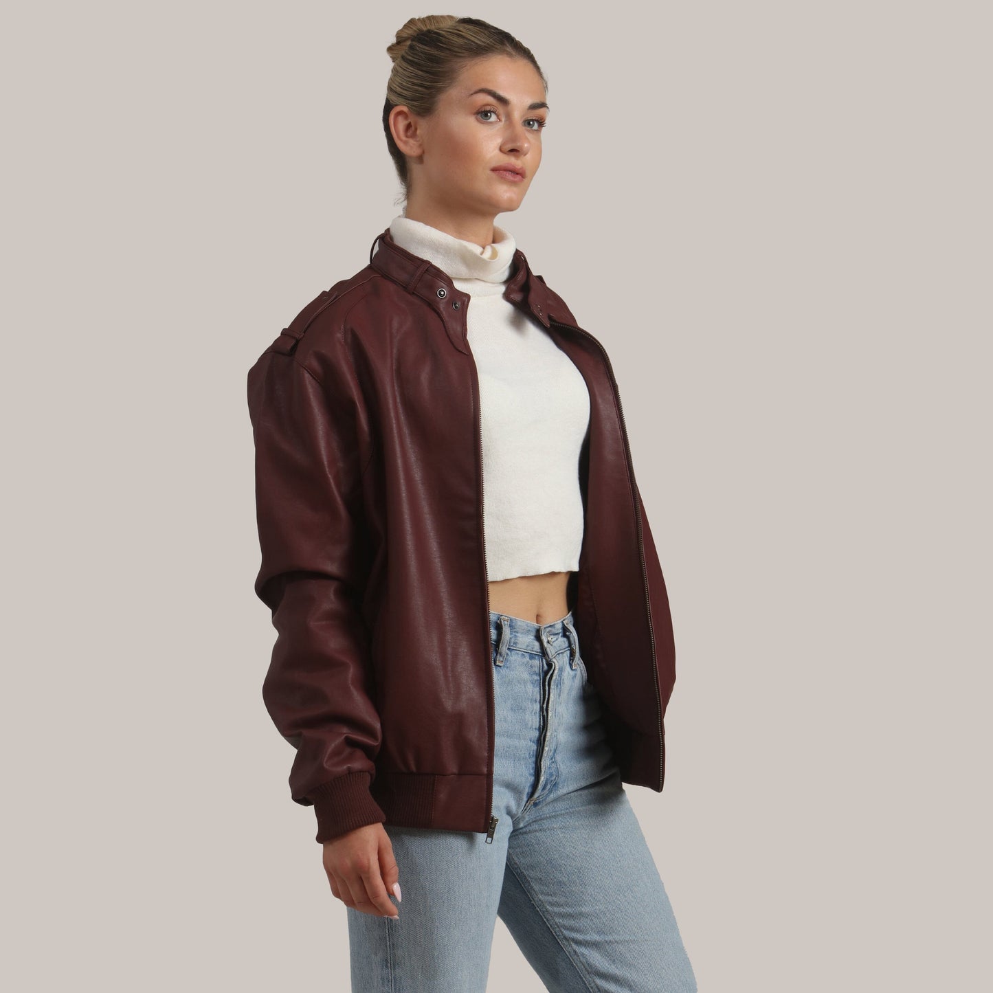 Women's Faux Leather Iconic Racer Oversized Jacket