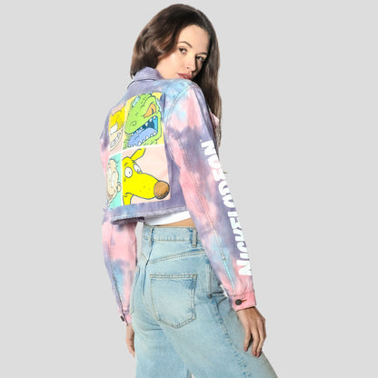 Women's Rugrats Tie-Dye Frayed Crop Denim Jacket - FINAL SALE