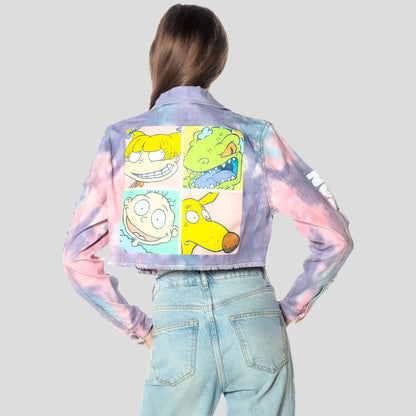 Women's Rugrats Tie-Dye Frayed Crop Denim Jacket - FINAL SALE