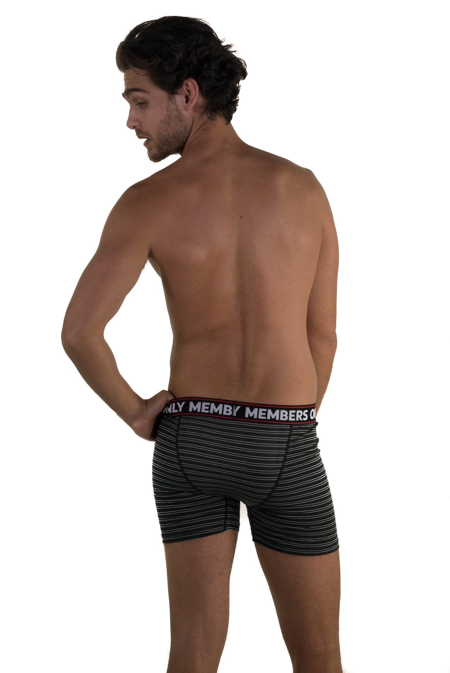 Men's 3 Pack Poly Spandex Athletic Stripe Boxer Briefs - BLACK GREY STRIPE - FINAL SALE