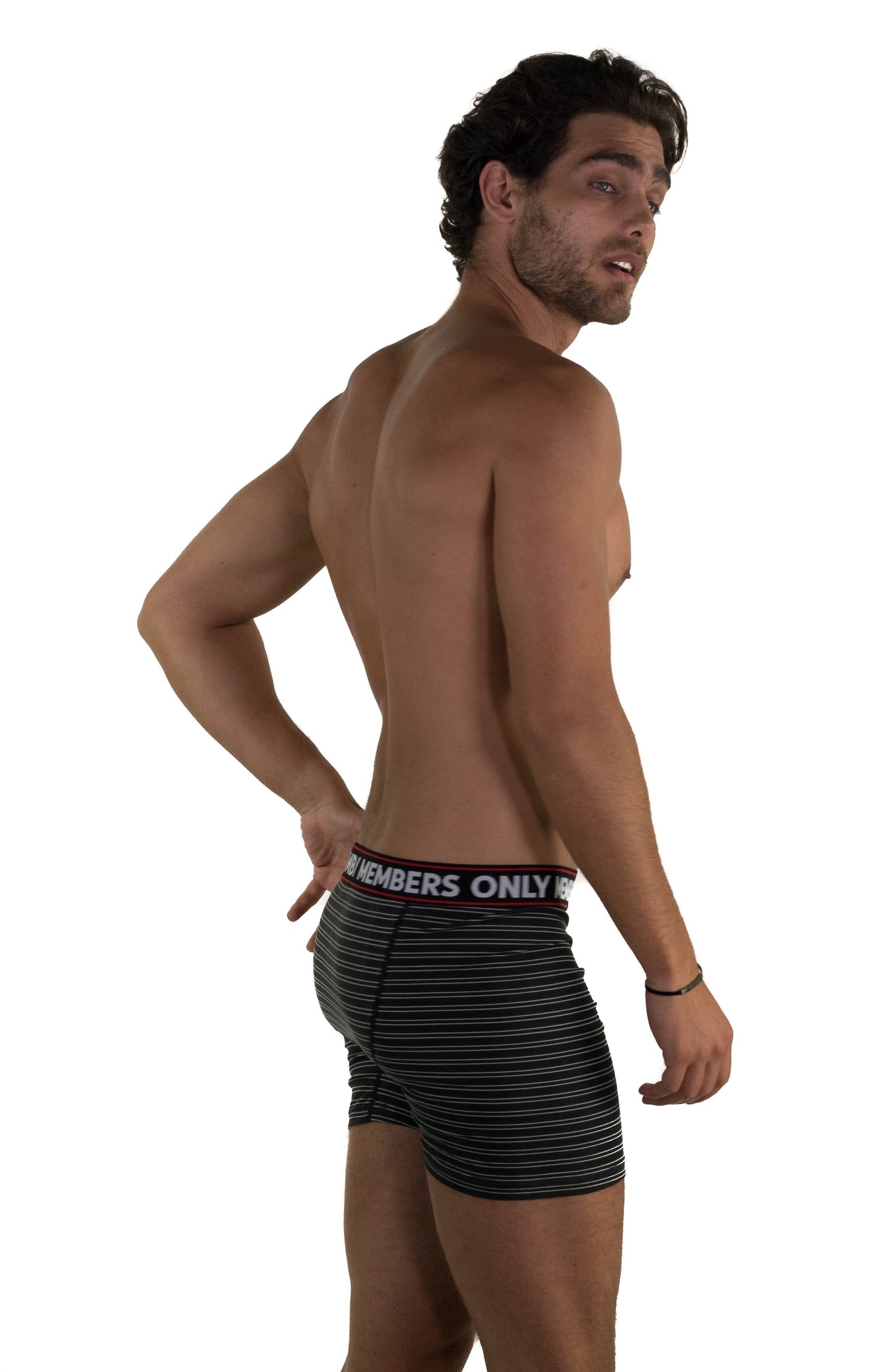 Men's 3 Pack Poly Spandex Athletic Stripe Boxer Briefs - BLACK GREY STRIPE - FINAL SALE