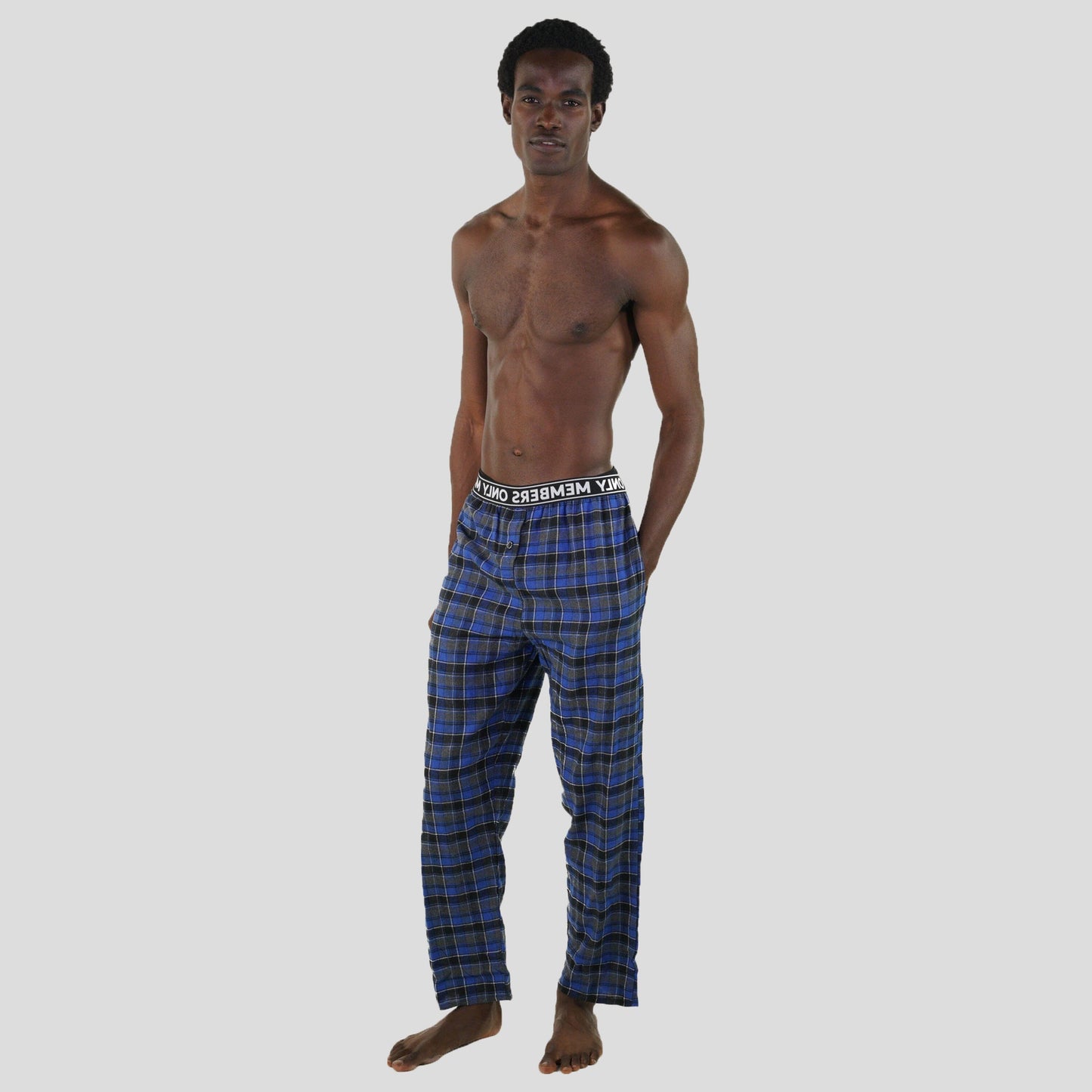 Men's Flannel Sleep Pants Logo Elastic - Blue - FINAL SALE