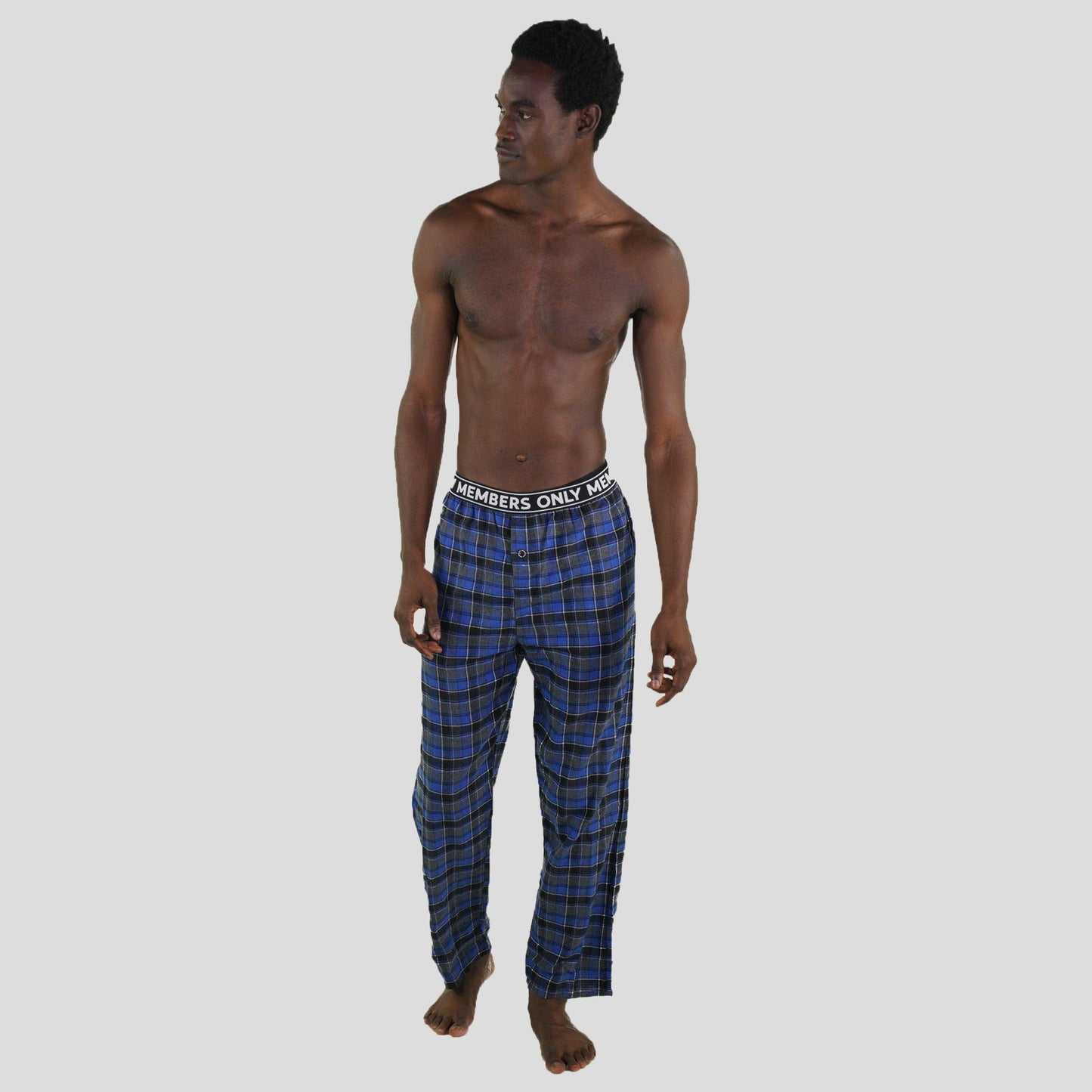 Men's Flannel Sleep Pants Logo Elastic - Blue - FINAL SALE