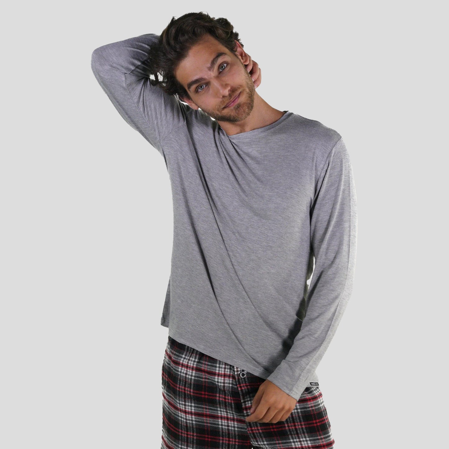 Men's Bamboo Rayon Long Sleeve Knit Sleep Shirt - Grey - FINAL SALE