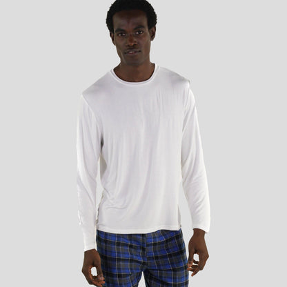 Men's Bamboo Rayon Long Sleeve Knit Sleep Shirt - White - FINAL SALE