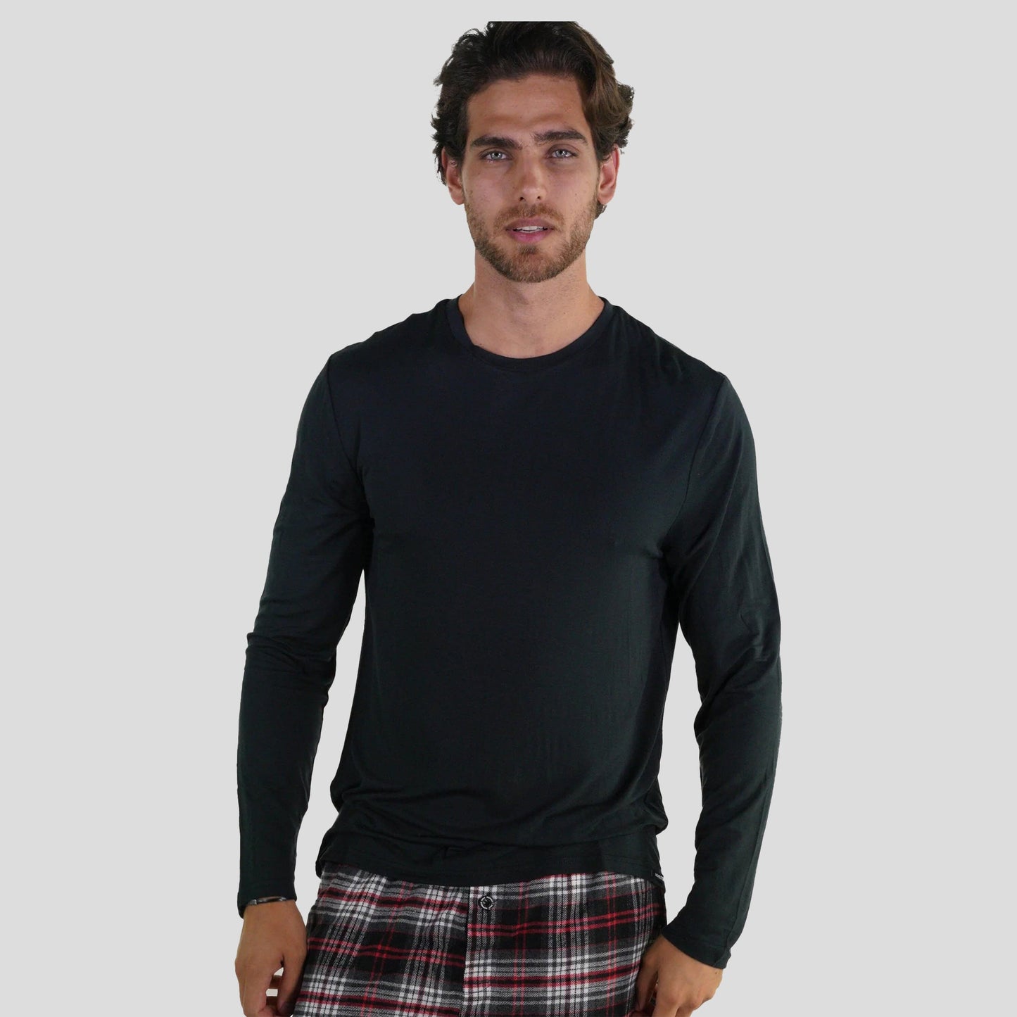 Men's Bamboo Rayon Long Sleeve Knit Sleep Shirt - Black - FINAL SALE