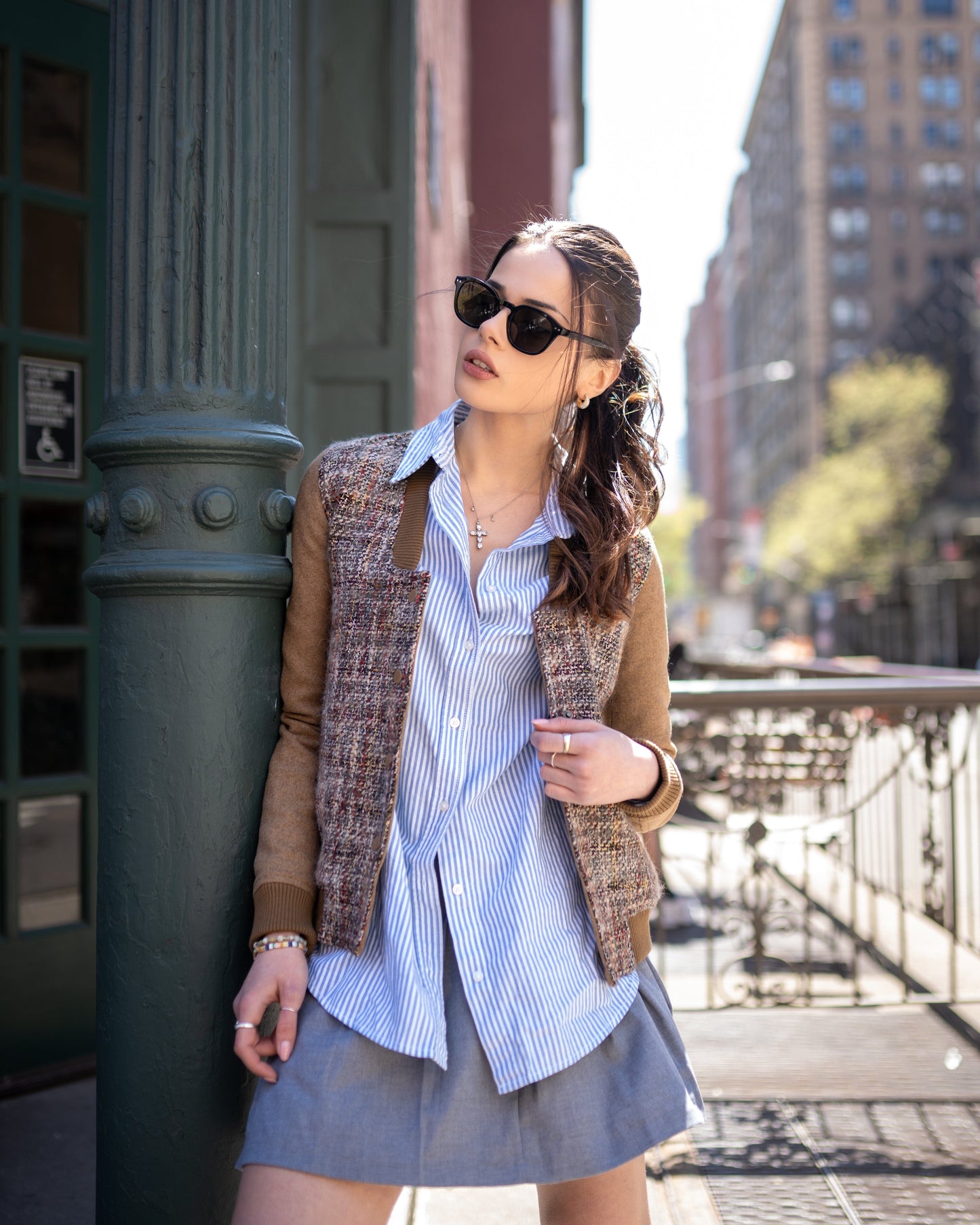 Women's Updated Tweed Varsity Jacket with Contrast Sleeve