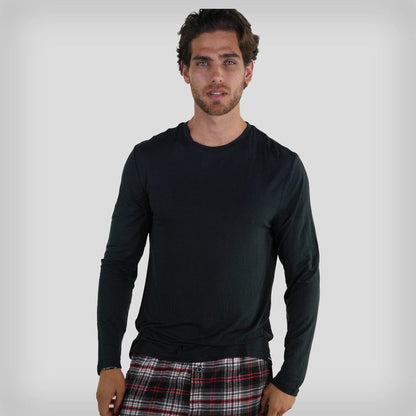 Men's Bamboo Rayon Long Sleeve Knit Sleep Shirt - Black - FINAL SALE