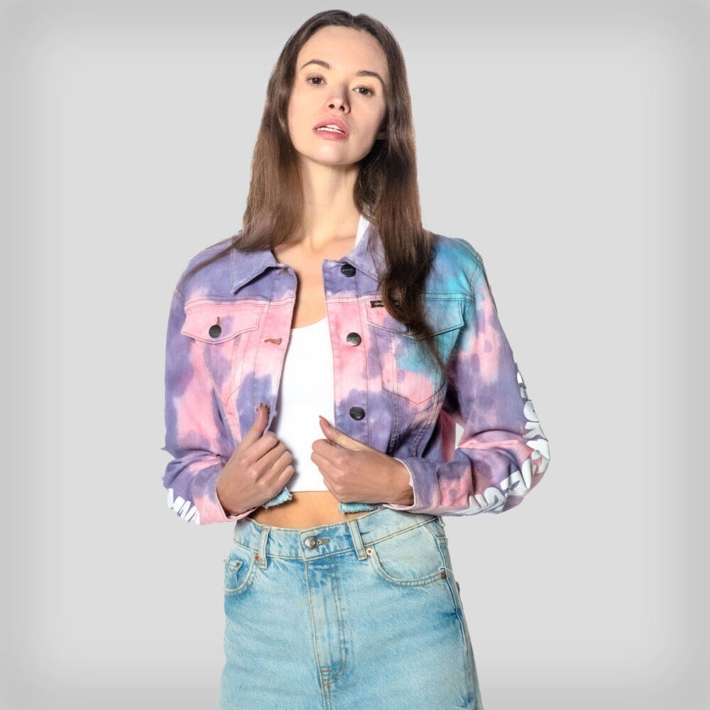 Women's Rugrats Tie-Dye Frayed Crop Denim Jacket - FINAL SALE