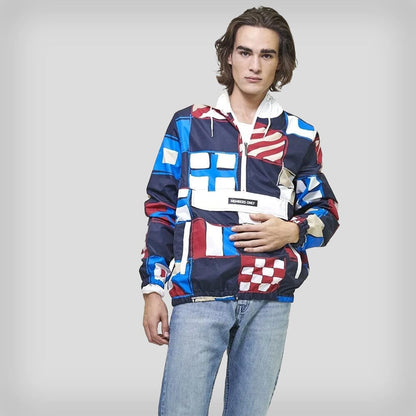 Men's Flag Print Pullover Windbreaker Jacket  - FINAL SALE